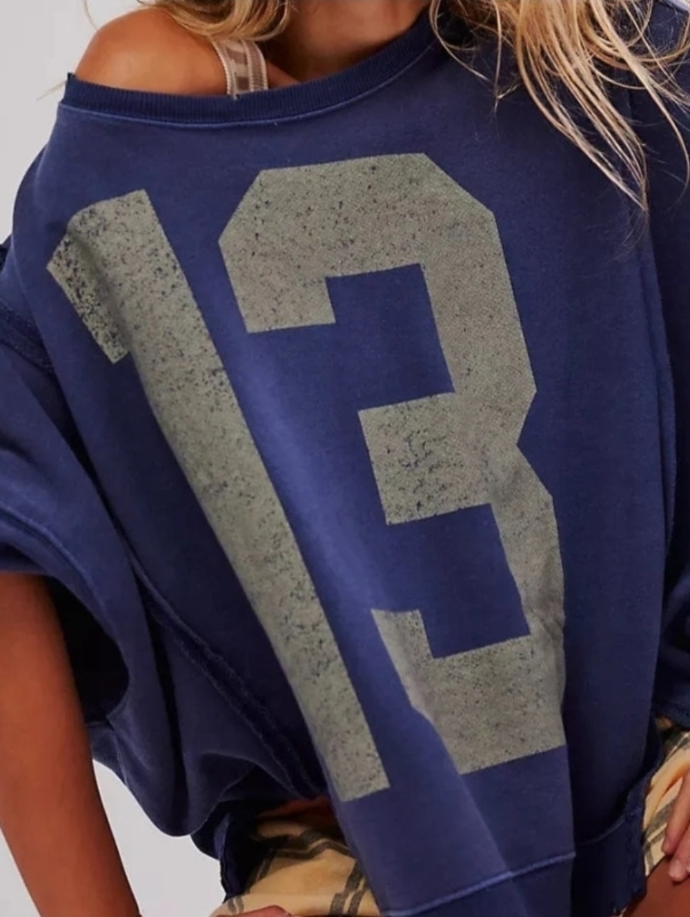 Free People We The Free Graphic Camden Sweatshirt Sz S Navy Blue Combo 13